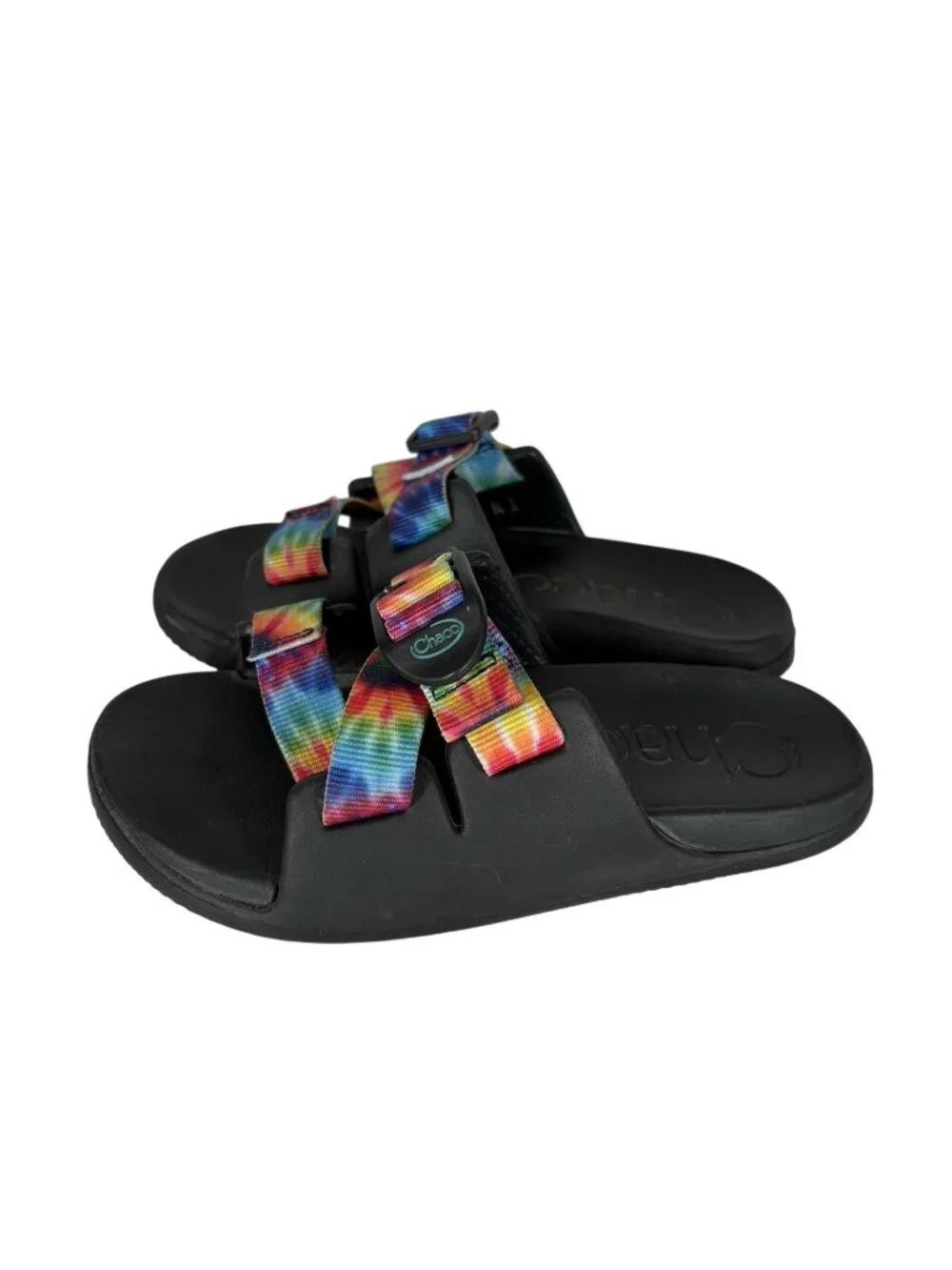 Chaco Youth Kid Size 1 Rainbow Dark Tie Dye Chillos Slip On Sport Slide Sandals